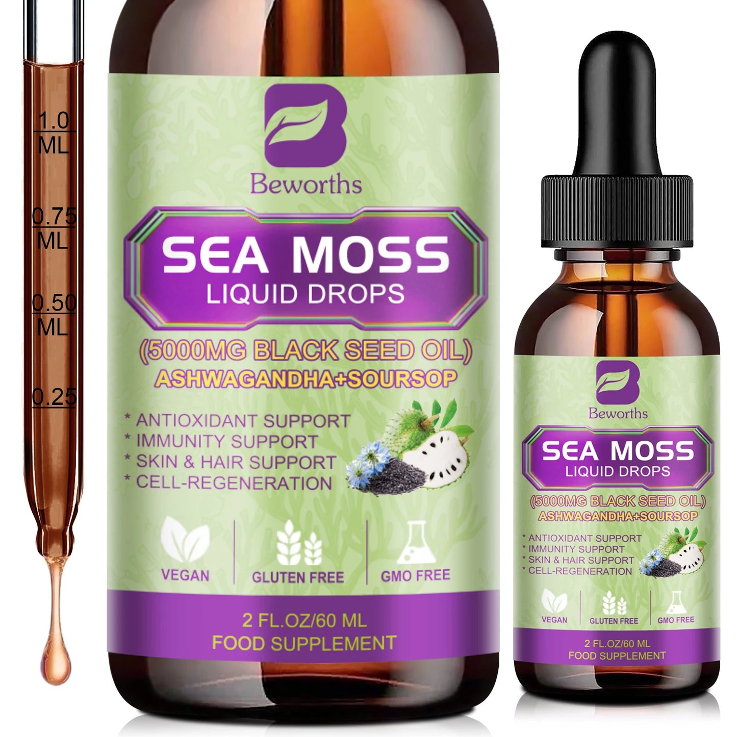 Sea MOSS & Soursop Graviola Extract Drops Support Immunity and Kidney Health, Promote Digestion and Antioxidation